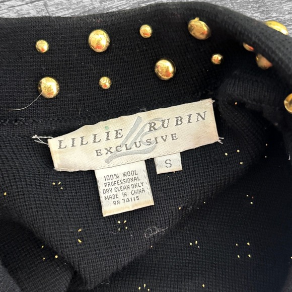 VTG 80s Lillie Rubin Studded Wool Sweater Jacket Womens S Punk Rock Dallas Glam - Picture 9 of 10